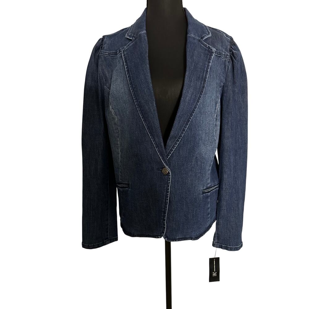 INC Concept Puff-Sleeve Blue Denim Blazer